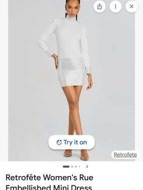 Retrofete White Embellished High-Neck Mini Dress